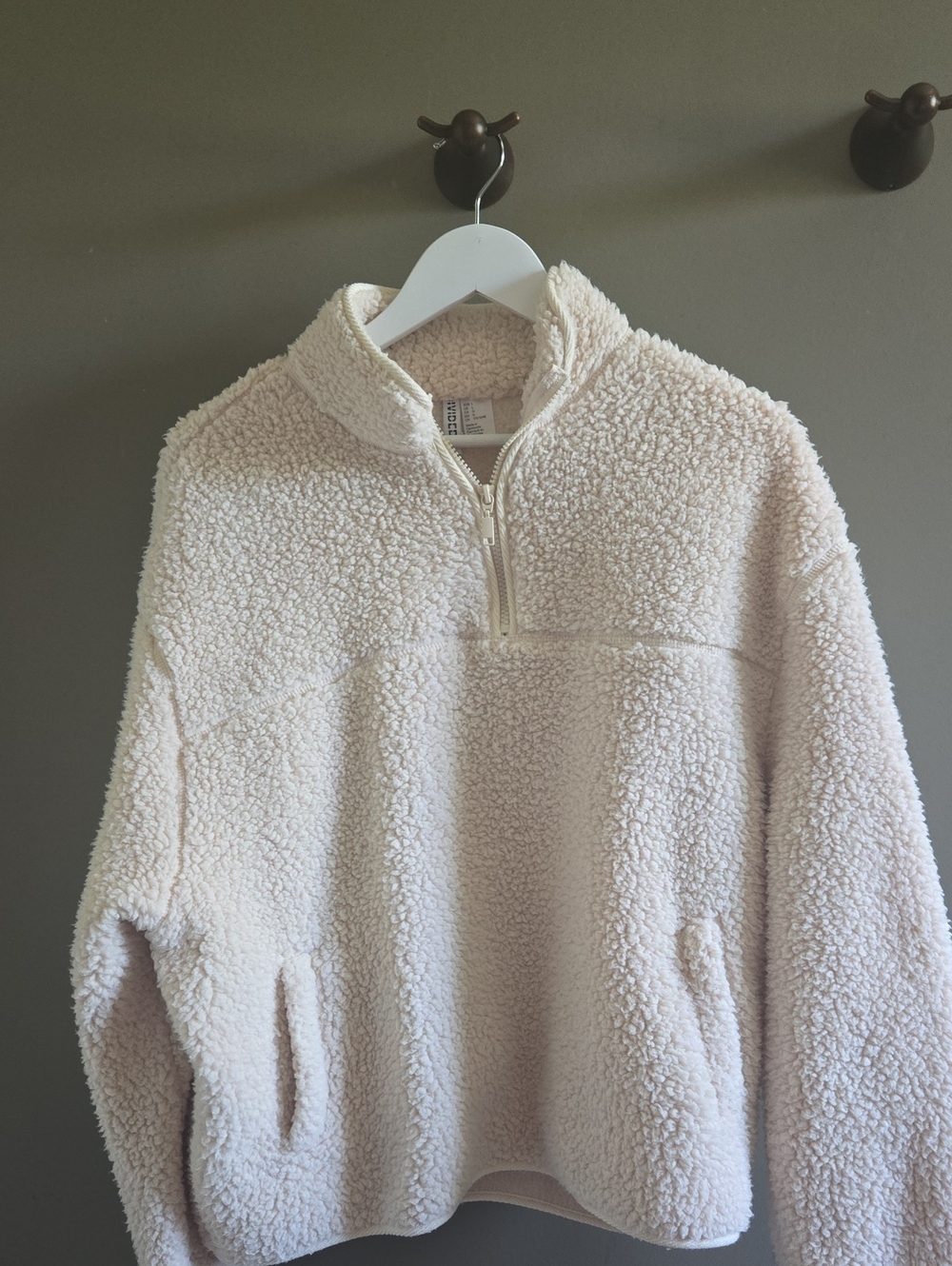 H&M Cream Sherpa Half-Zip Pullover Sweater
